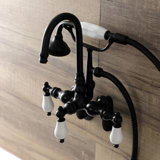 Kingston Brass Aqua Vintage Wall Mount 3-Handle Claw Foot Tub Faucet in Matte Black HAE305T0