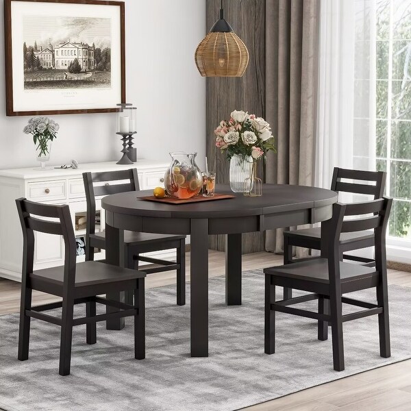 Extendable Round Dining Table Set with Storage Drawers and 4 Chairs