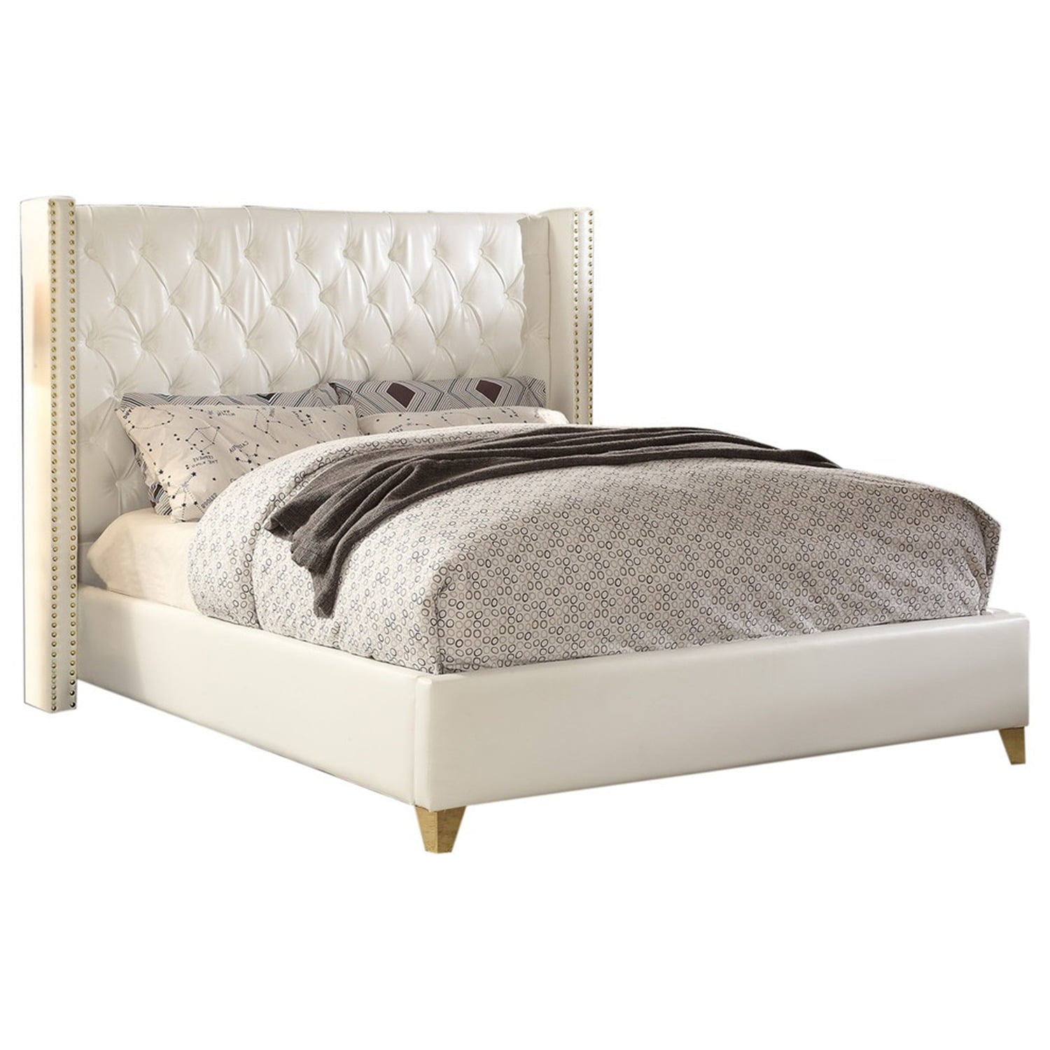 Soho White Bonded Leather King Bed-Color:White Bonded Leather,Style:Contemporary