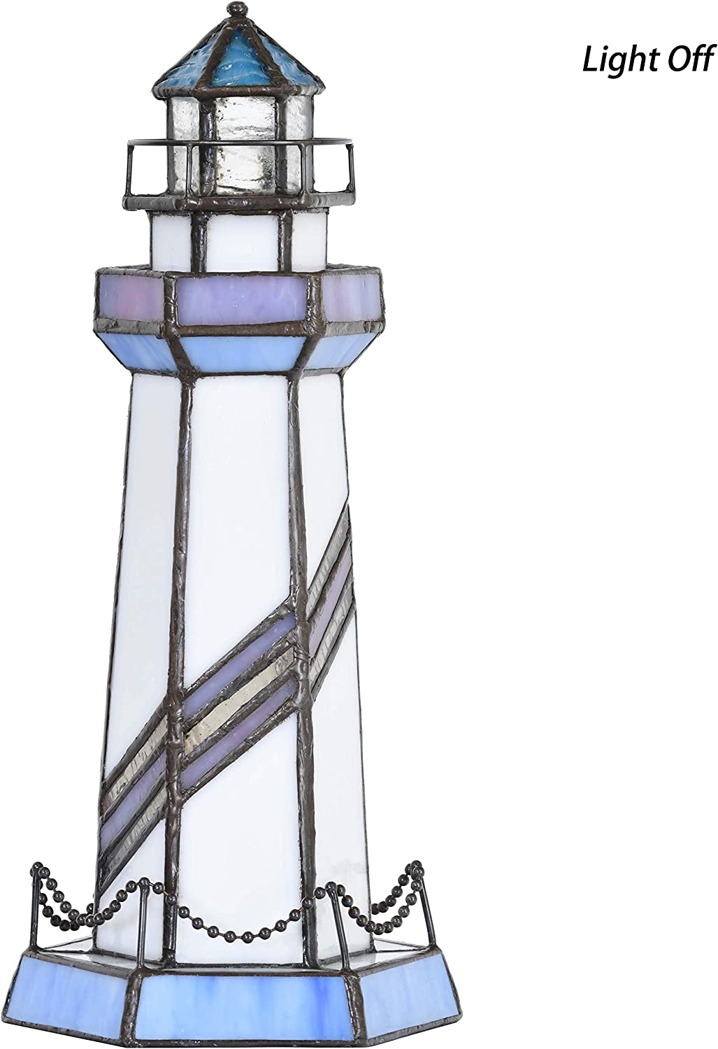 SHADY L10776 Lighthouse Tiffany Style Stained Glass Table Lamp  10.7 inches Tall