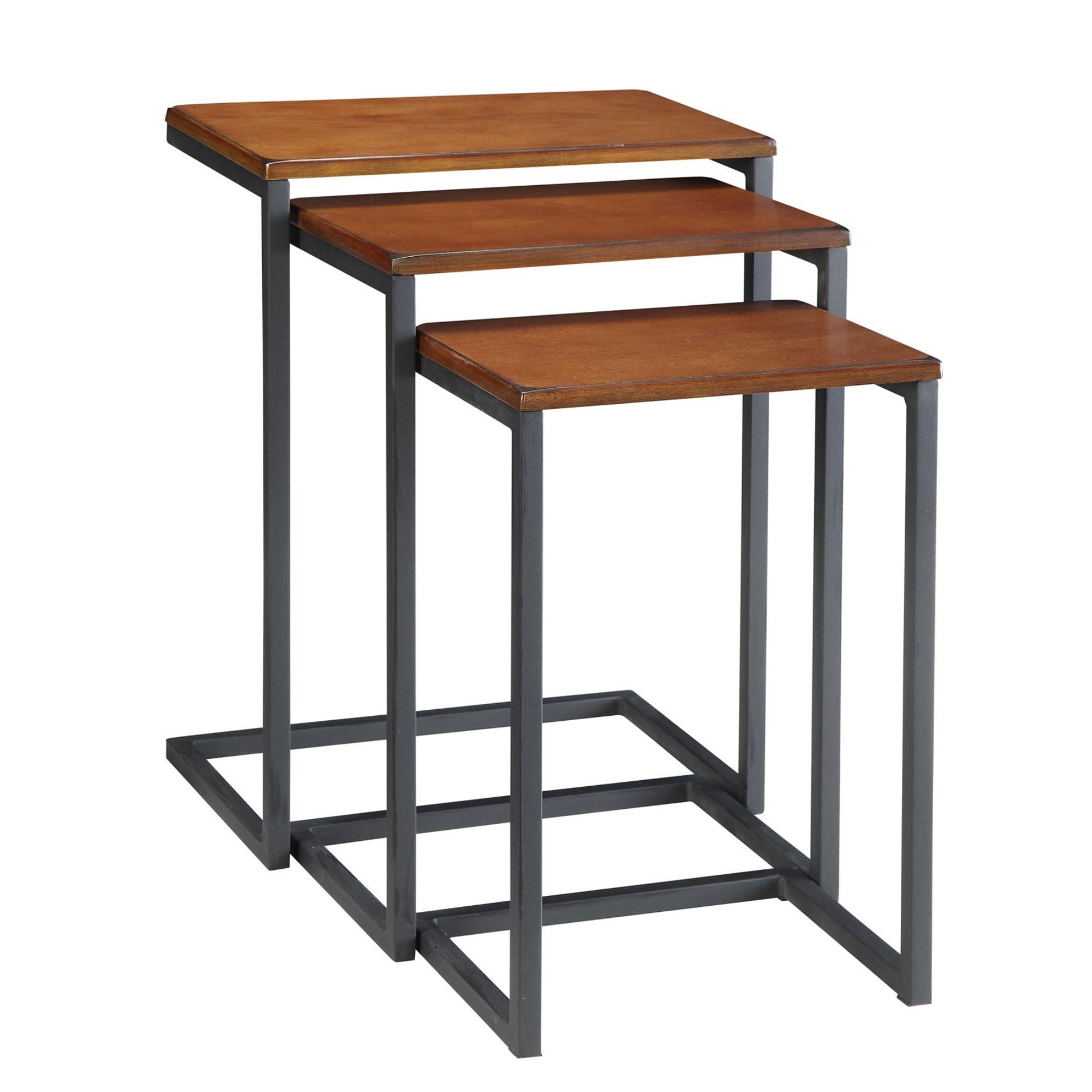 Set of 3 Chestnut Brown and Black Nesting Tables with Mango Wood Top 23.5