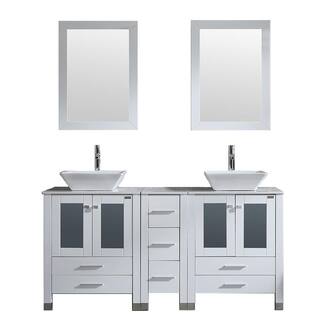 walsport 60 in. W x 21.5 in. D x 61 in. H Double Sinks Bath Vanity in White with Ceramic Top and Mirror 2*USBR4578+USBR4579+2*USBR4360