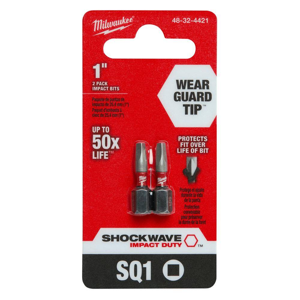 MW SHOCKWAVE Impact Duty 1 in. Square #1 Alloy Steel Insert Bit (2-Pack) 48-32-4421