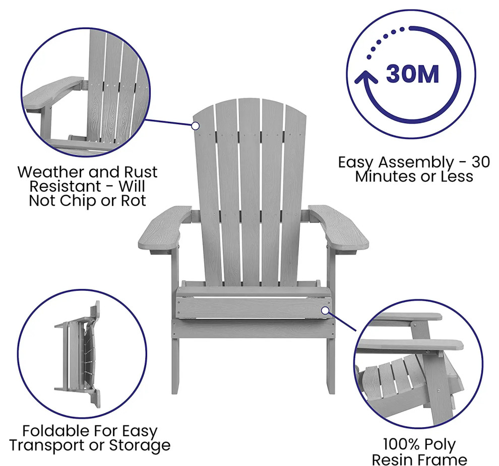 Set of 2 Folding Adirondack Chair  Comfortable Slanted Seat  ampWide Arms   Transitional   Adirondack Chairs   by Decor Love  Houzz