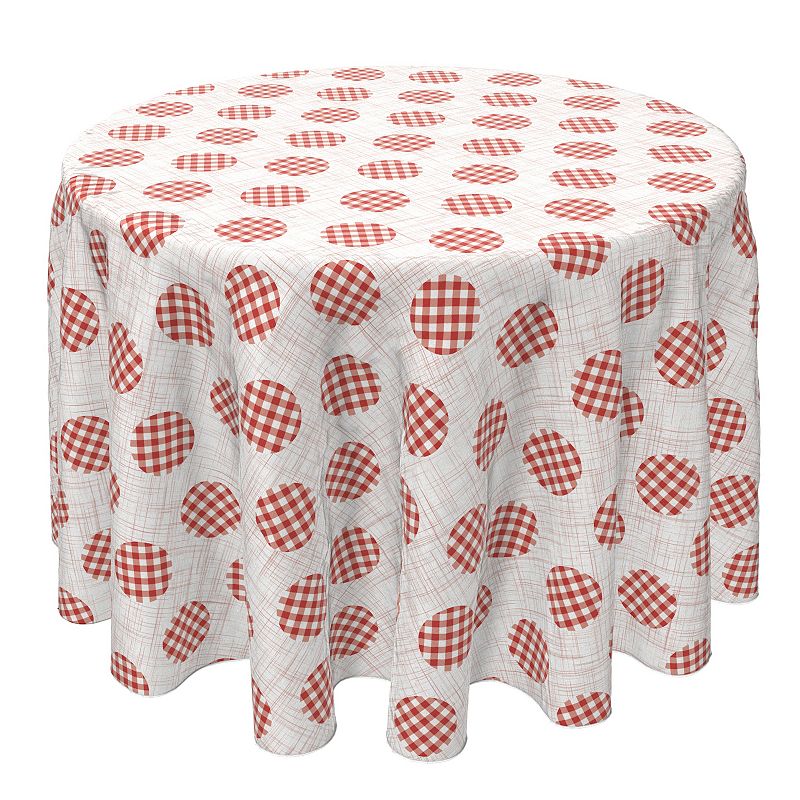 Round Tablecloth， 100% Cotton， 60 Round， Gingham Polka Dot