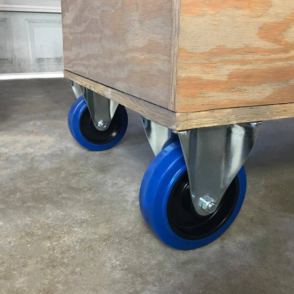 Everbilt 6 in. Blue Heavy-Duty Elastic Rubber and Steel Rigid Plate Caster with 529 lb. Load Rating 4054245EV