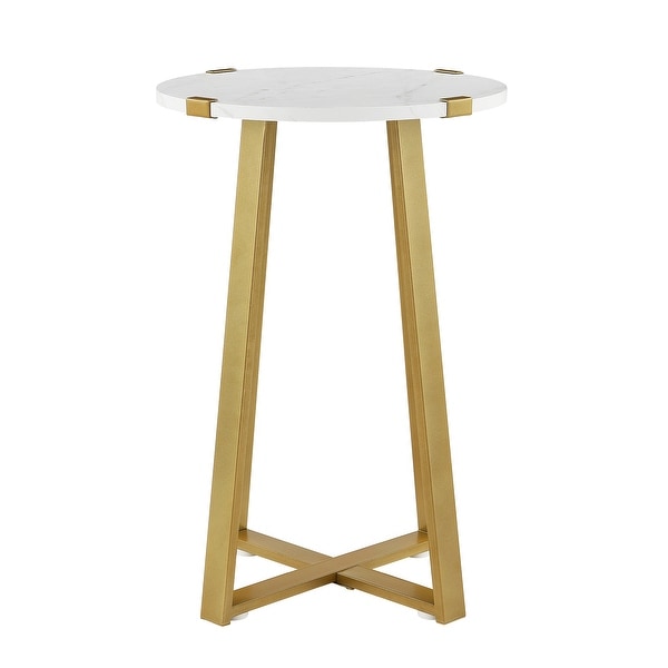 Modern Round Side Table Accent End Table with Faux Marble Tabletop