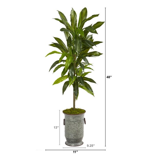 4' Dracaena Artificial Plant in Vintage Metal Planter (Real Touch)