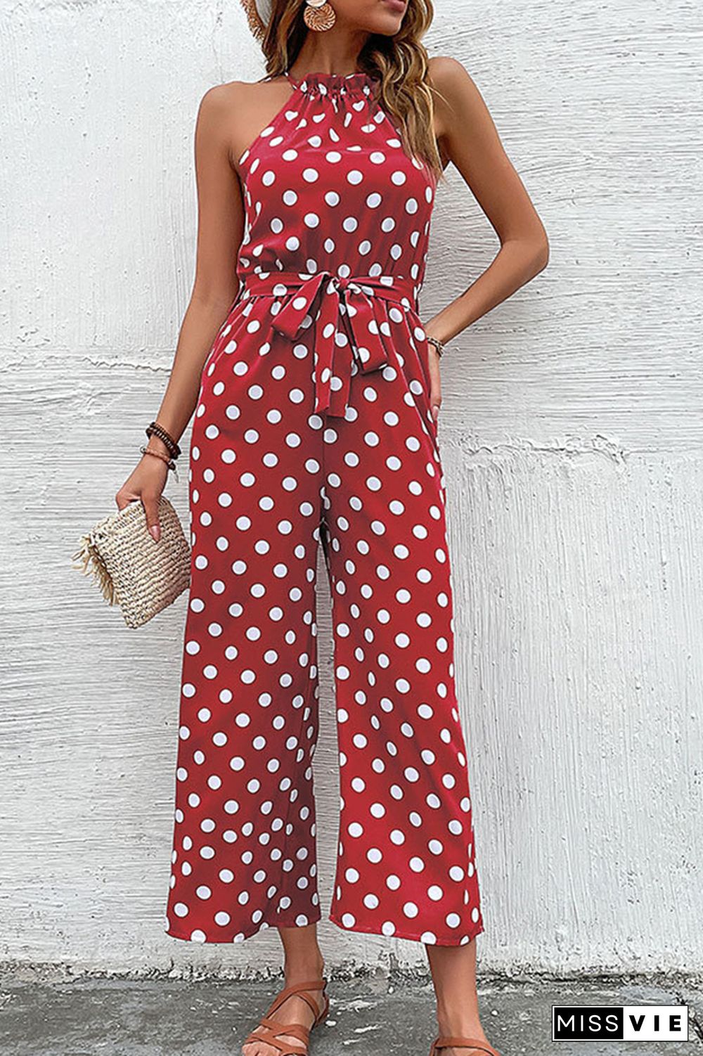 Polka Dot Long Pants Loose Jumpsuit Wholesale