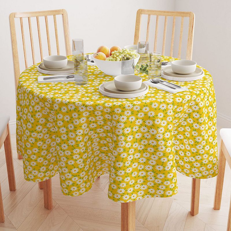 Round Tablecloth， 100% Polyester， 90 Round， Daisy Floral Design