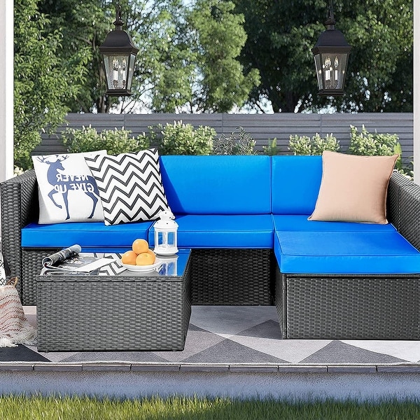 Bossin 5 Pieces Outdoor Patio Furniture Sets Patio Sofa，Outdoor Indoor Wicker Conversation Set with Table