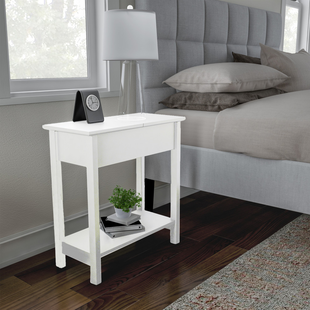 Flip Top End Table Slim Side Console With Storage Compartment and Lower Shelf   Transitional   Side Tables And End Tables   by Trademark Global  Houzz