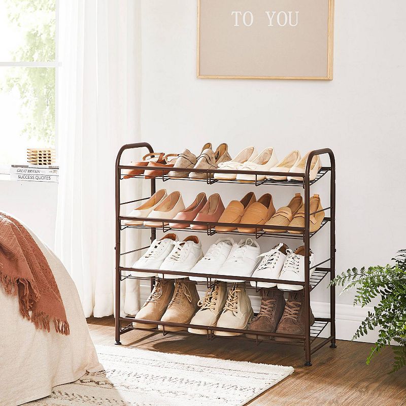 4-Tier Shoe Rack Storage Organizer， Hold up to 16 Pairs， Steel， for High Heels， Trainers， Slippers