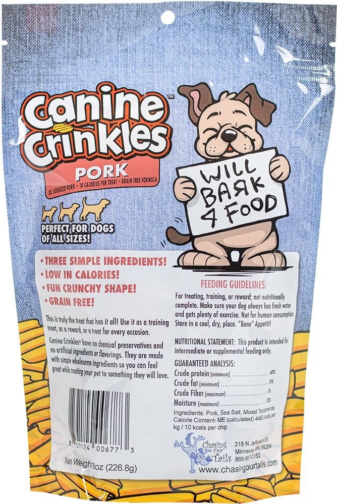 Chasing Our Tails Canine Crinkles Pork Dehydrated Dog Treats， 8-oz bag