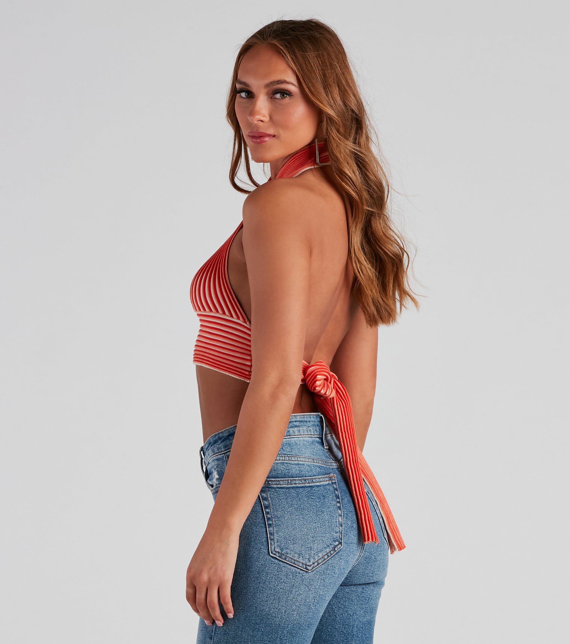 Main Squeeze Striped Halter Wrap Top