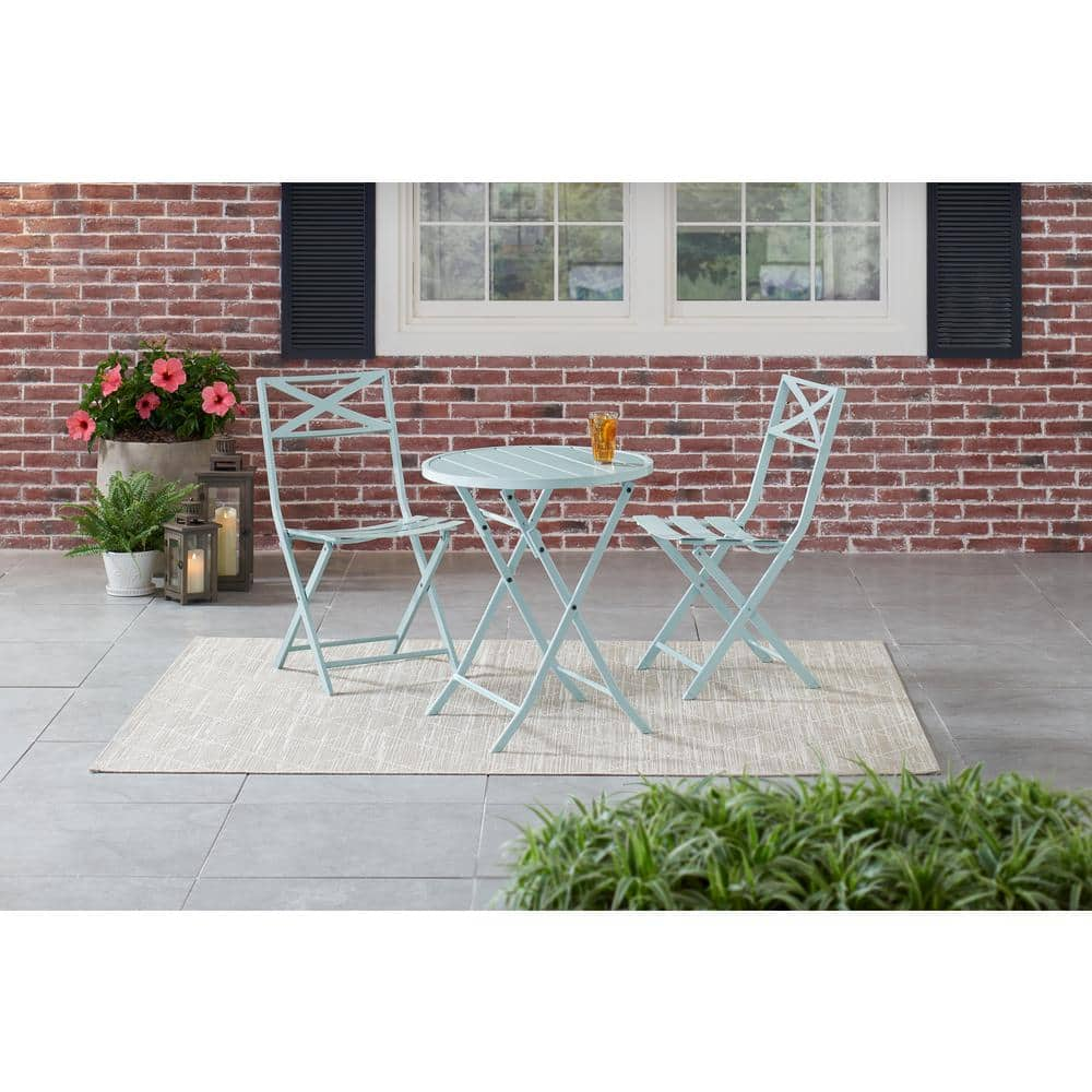 StyleWell Mix and Match Folding Steel Slat Outdoor Bistro Chairs in Sea Breeze (2-Pack) FDS40069A-2PKB