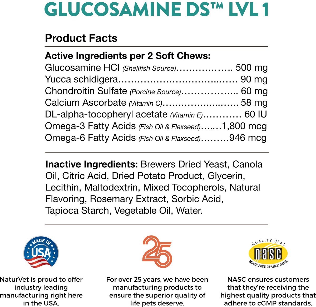 NaturVet Maintenance Care Glucosamine DS Soft Chews Joint Supplement for Dogs and Cats