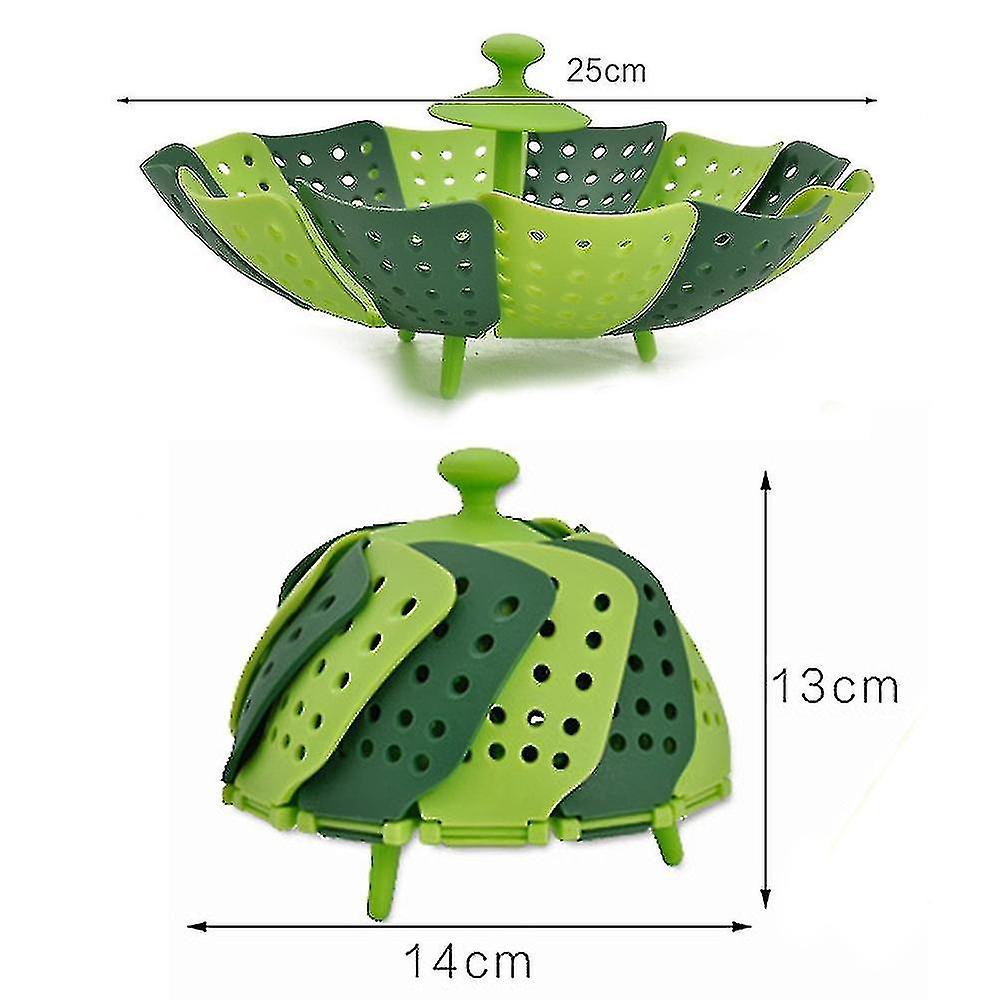 Folding Steamer Basket Retractable Plastic Food Steaming Fruit And Vegetable Plate， 1 Piece， Green