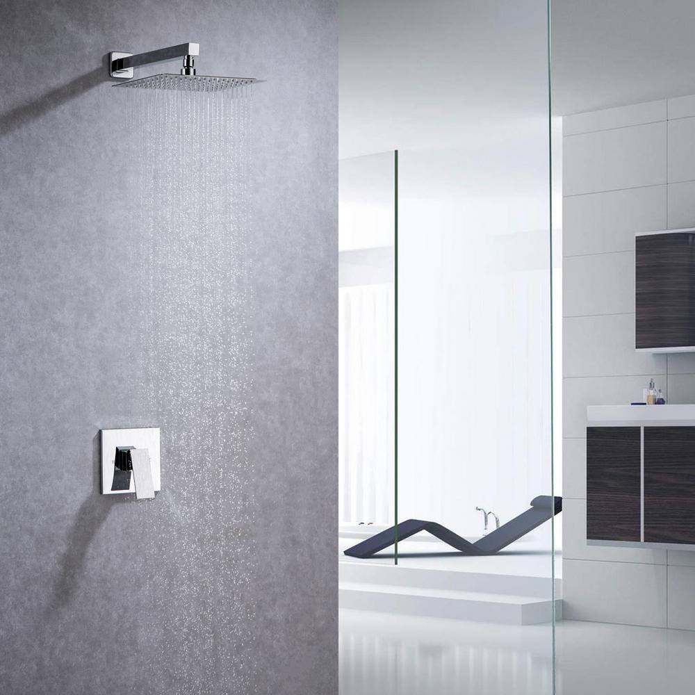 CASAINC 1-Spray Patterns with 1.8 GPM 10 in. with 1.8 GPM Wall Mount Square Fixed Shower Head in Chrome (Valve Included) N93101CP-10