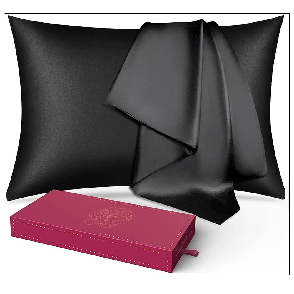 Double Sided Design Silk Pillowcase with Hidden Zipper Black