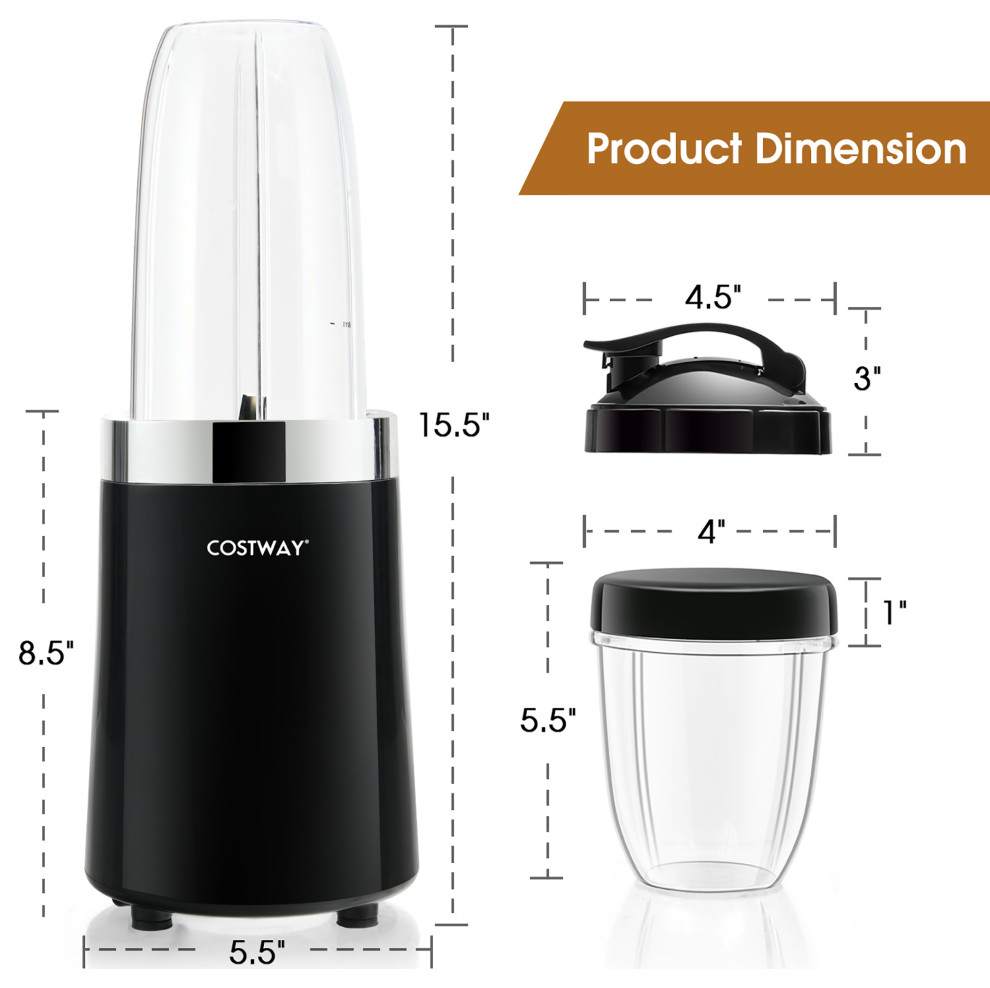 Costway 1000W Portable Smoothie Blender 6 Blade w/ 12 Oz  amp24 Oz Travel Bottle   Blenders   by Costway INC.  Houzz