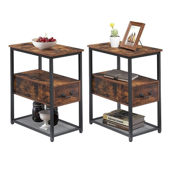 Industrial Style 1-Drawer Nightstand Narrow End Side Table (Set of 2) - - 36061306