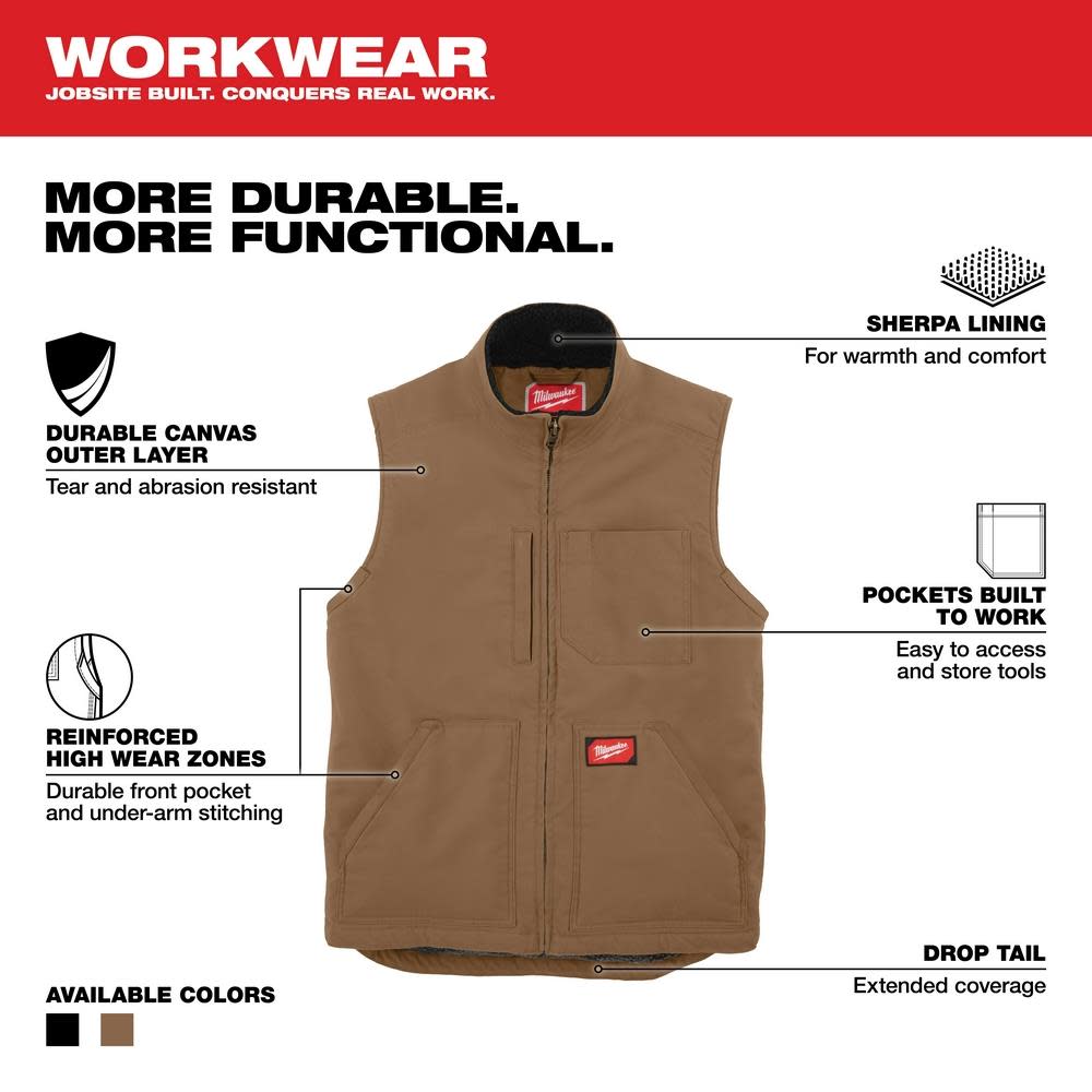 Milwaukee Heavy Duty Sherpa Lined Vest Brown 2X ;