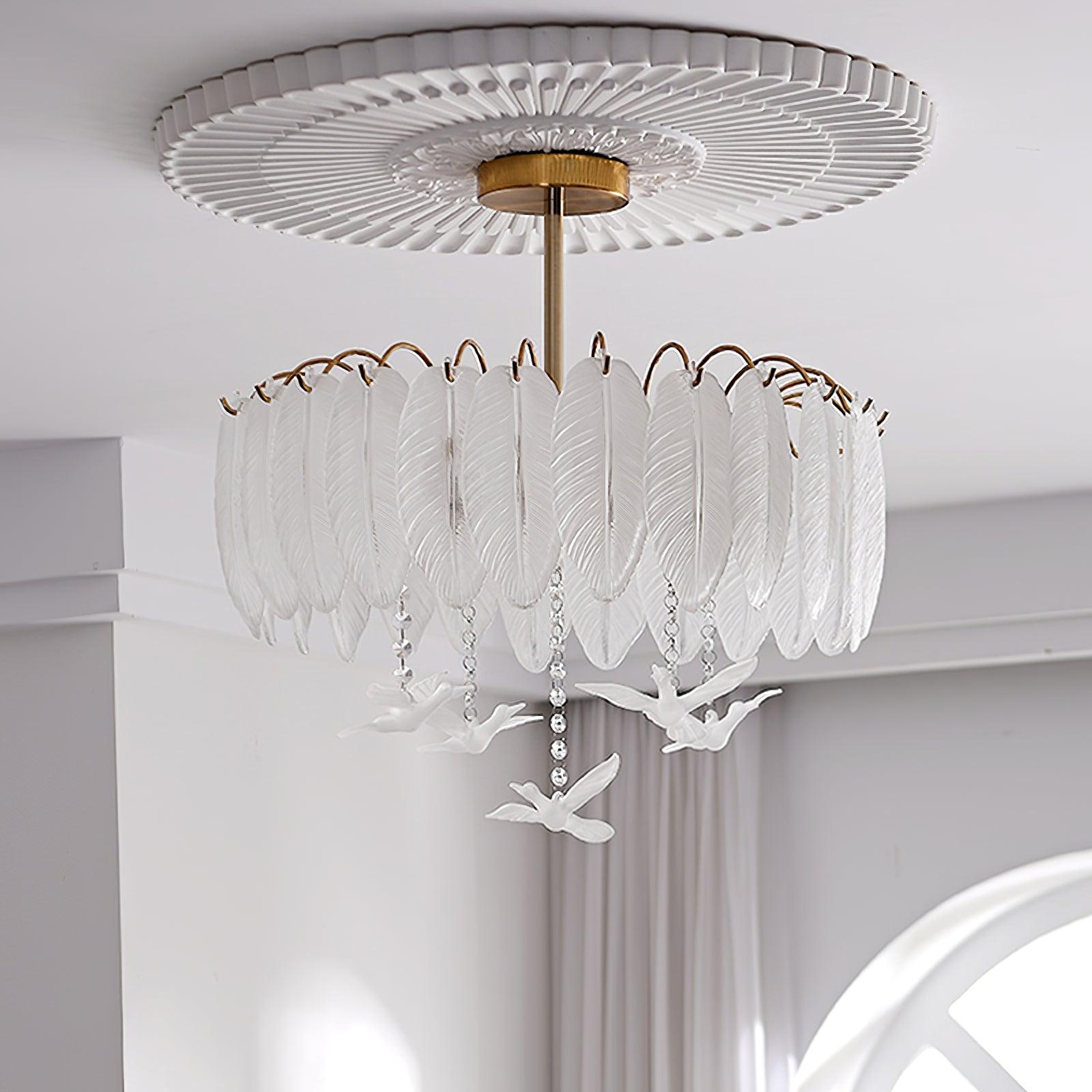 Glass Feather Ceiling Light