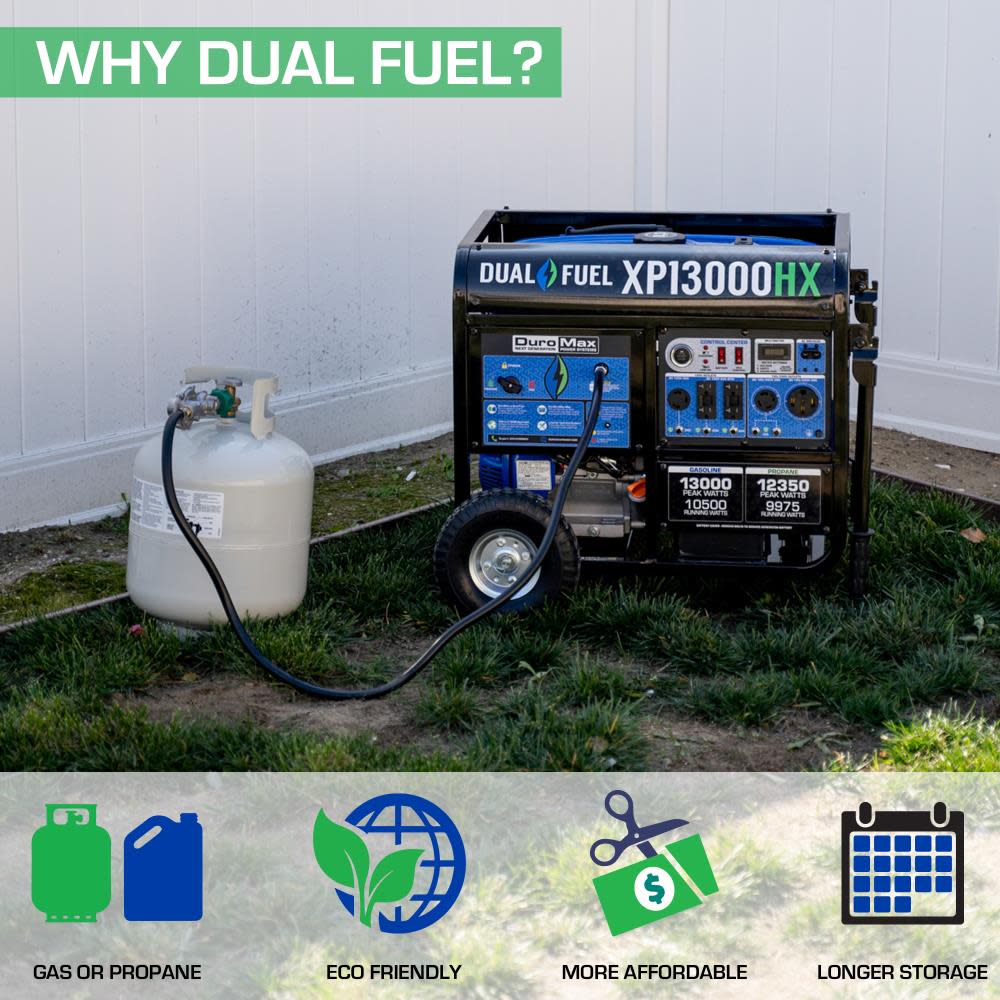 DuroMax Generator with CO Alert 13000Watt 500cc Dual Fuel Gas Propane Portable ;