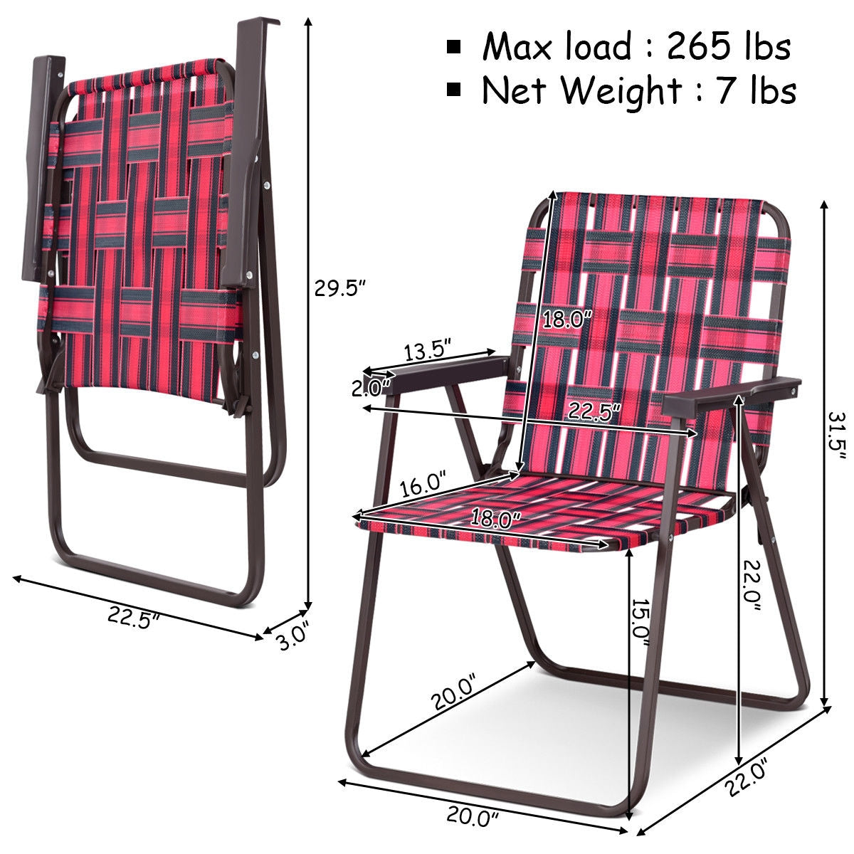 6 Pcs Folding Beach Chair and Lawn Web Chair with Armrest