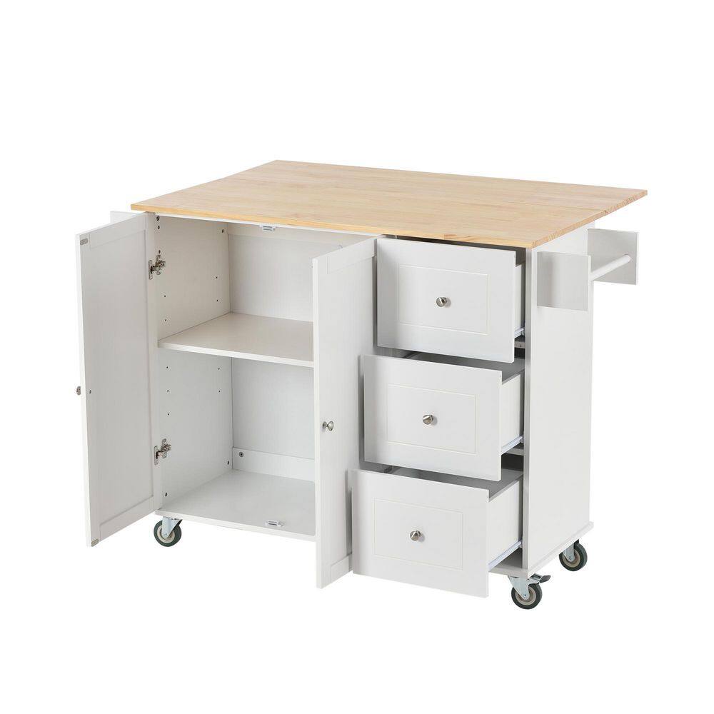 Aoibox White Rolling Kitchen Island wSolid Wood Top and Locking Wheels Storage Cabinet Spice Rack Towel Rack and Drawers SNMX712