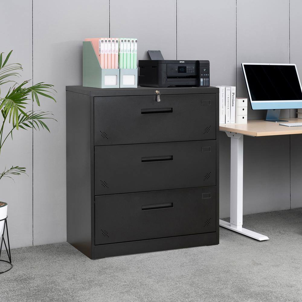 Modern Black 3-Drawer Lateral Filing Cabinet for LegalLetter A4 Size HI25262864