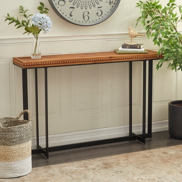 Brown Wood Industrial Table with Black Metal Legs