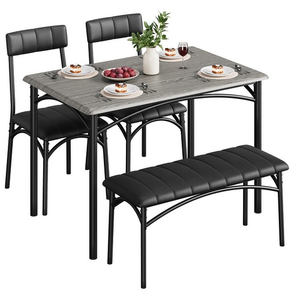 Dining Table Set for 4 with Upholstered Chairs and Bench