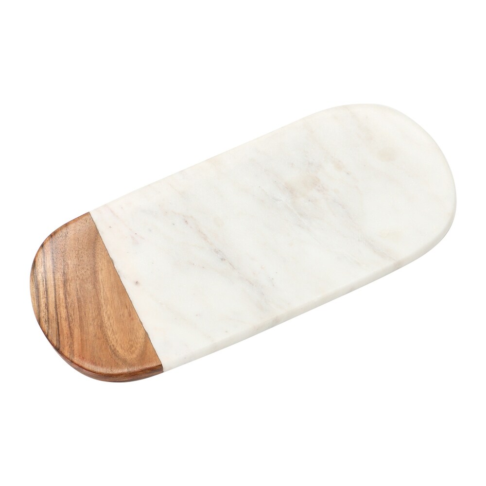 White Marble   Acacia Wood Serving Tray  White   Natural