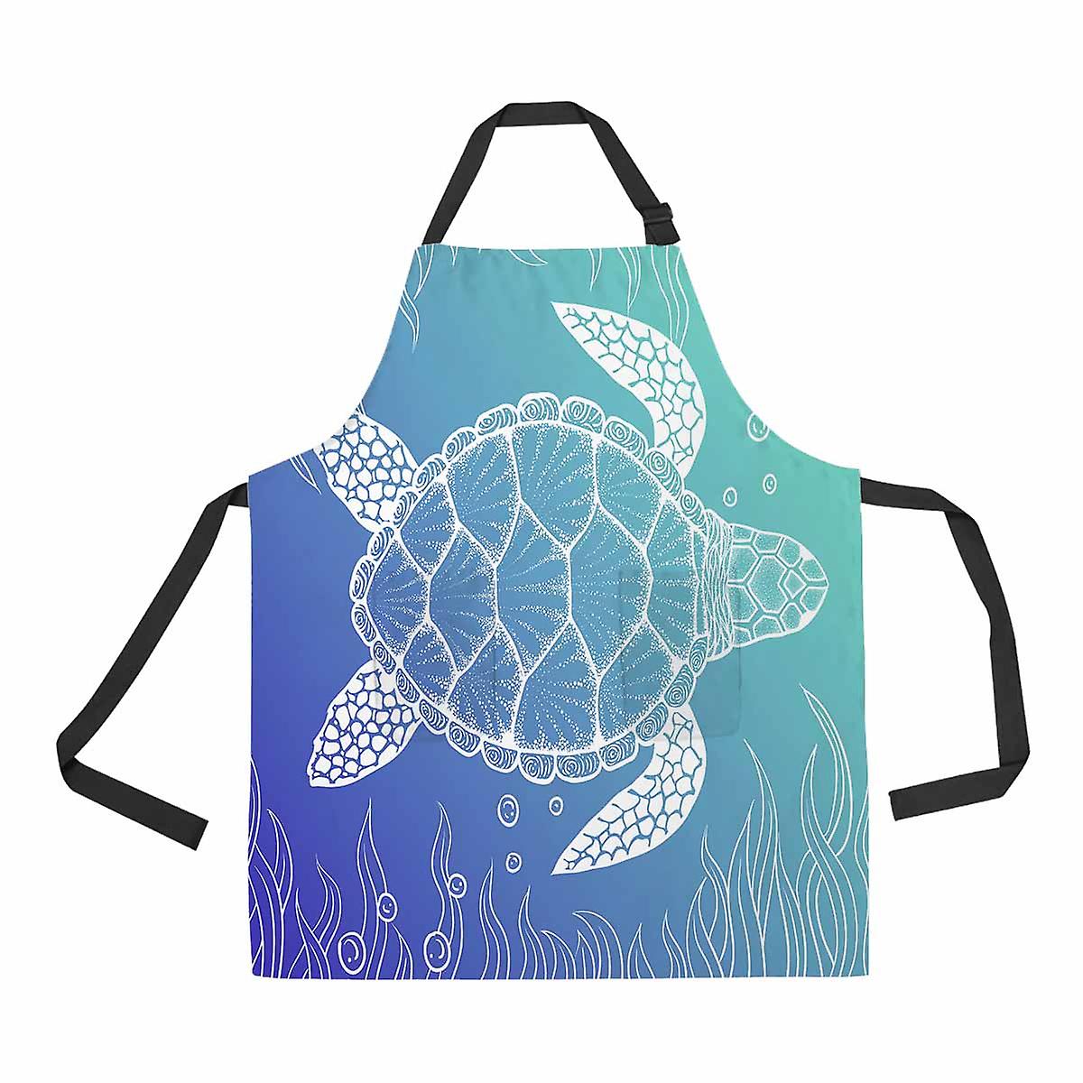 Sea Turtle In Line Unisex Adjustable Bib Apron With Pockets For Commercial Restaurant And Home Kitchen Use