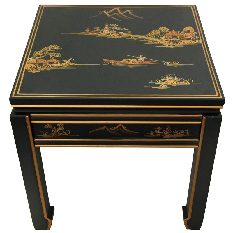 Oriental Furniture Square Handpainted Ming Table, Black