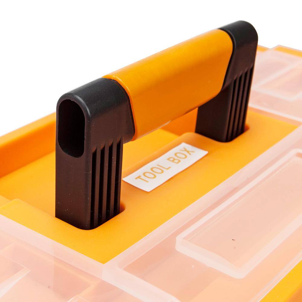 Big Red 17 in. W x 9 in. D Plastic 3-Layer Multi-Function Storage Tool Box with Tray and Dividers Orange ATRJH-2329B