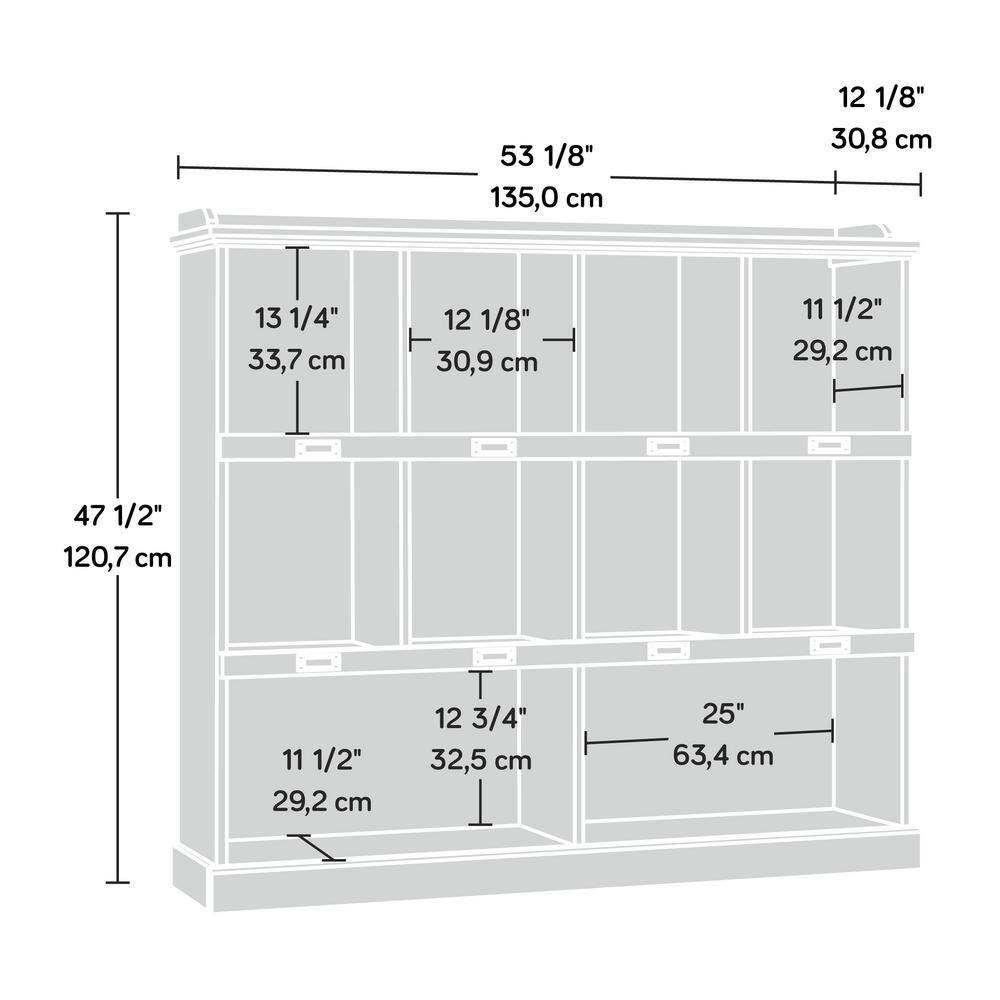 SAUDER 47.5 in. White Plank Faux Wood 11-shelf Standard Bookcase with Cubes 423672