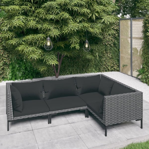 4 Piece Patio Lounge Set with Cushions Poly Rattan Dark Gray - Overstock - 36364681