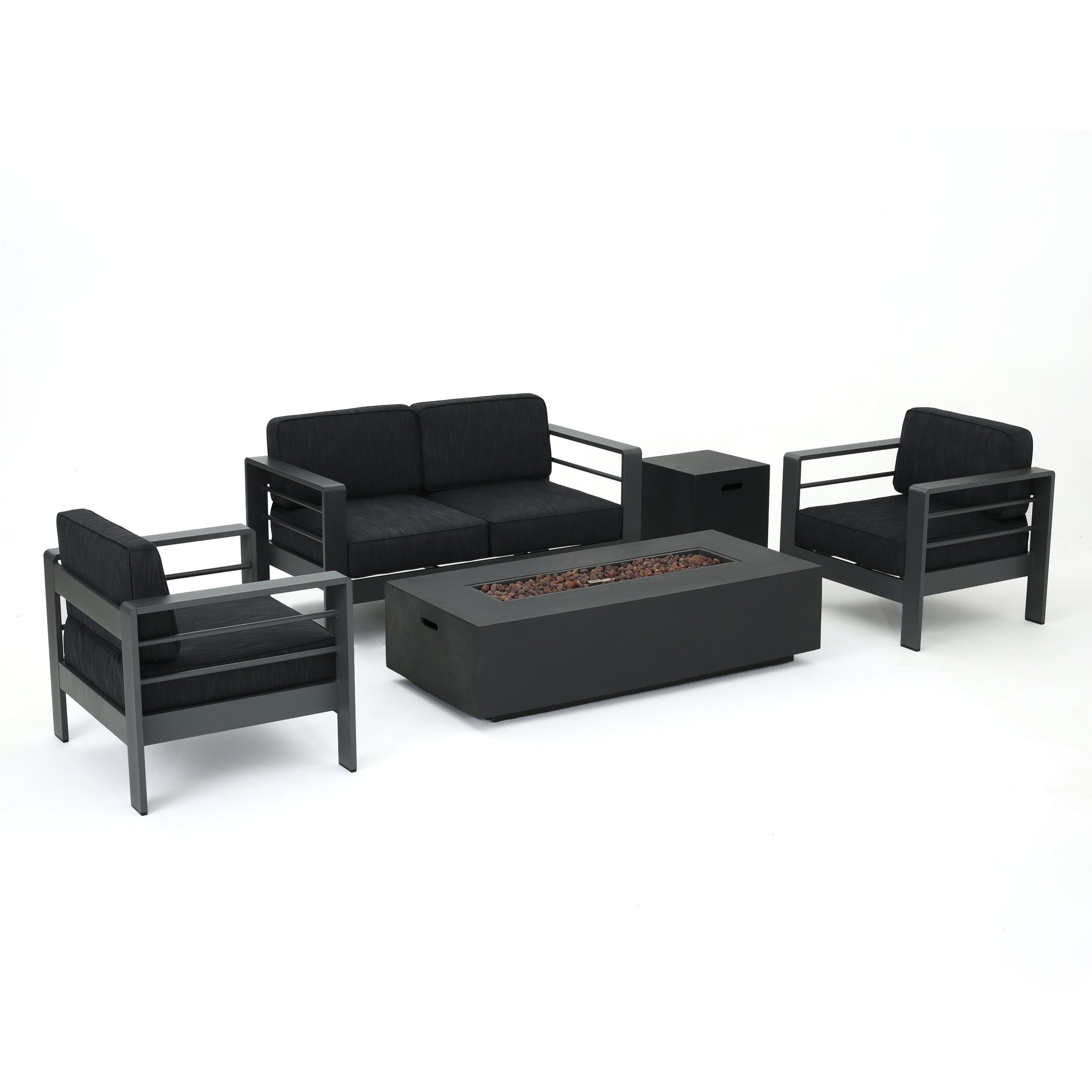 Coral Bay Outdoor Grey Aluminum 5 Piece Loveseat Chat Set with Fire Table