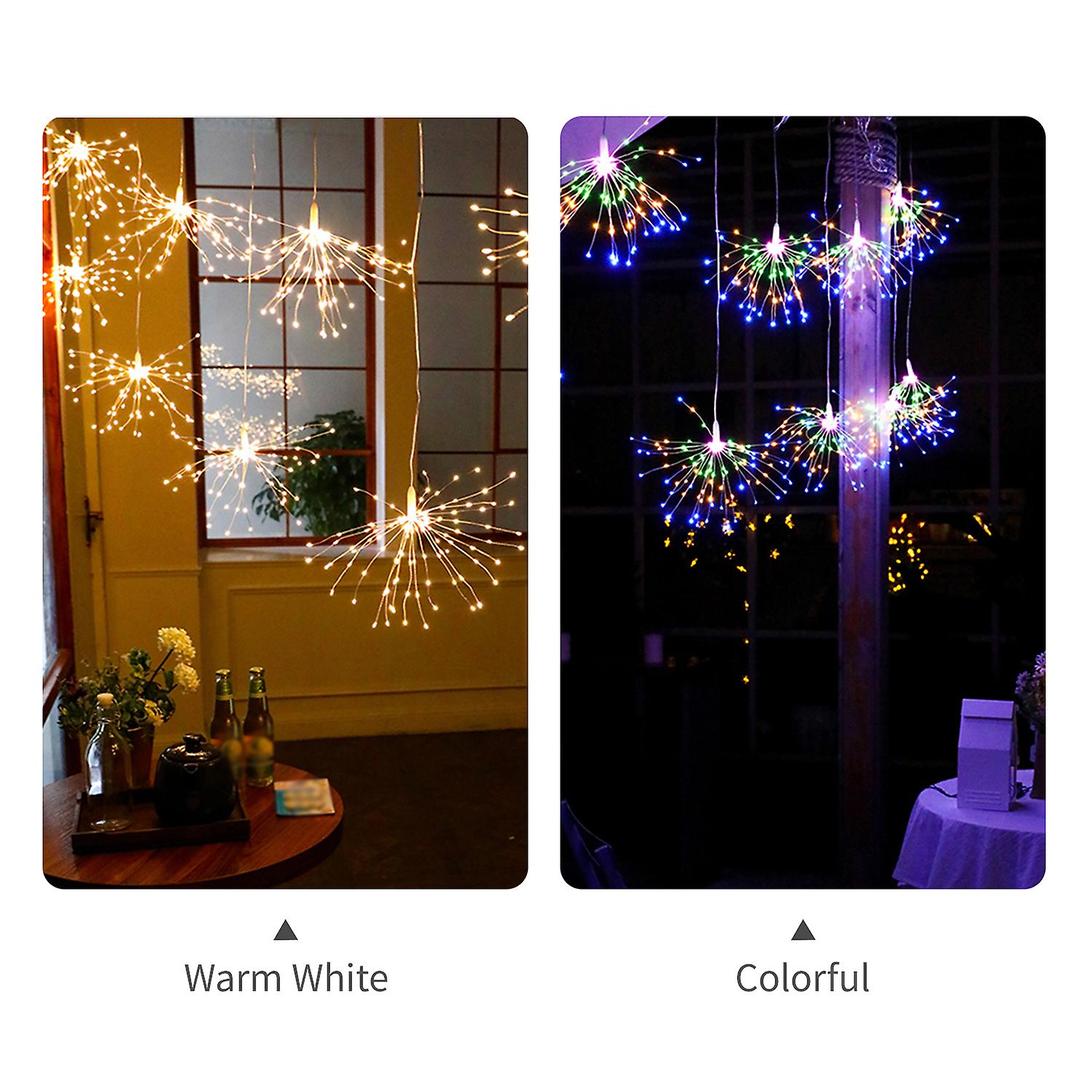 200leds Warm White Fairy Lights Fireworks Shaped Decorative Hanging String Lights 8 Lights Modes Copper Wire Lights Bulbs Waterproof Garden Backyard L