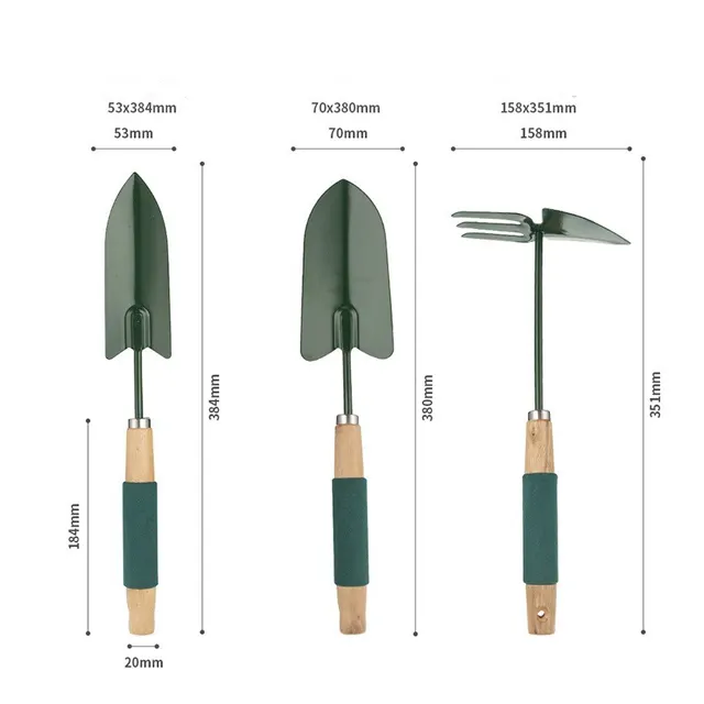 Garden Tools Set Iron powder Pointed Shovel Rake Willow Wooden Handle Household Sharp Shovel Rake Set