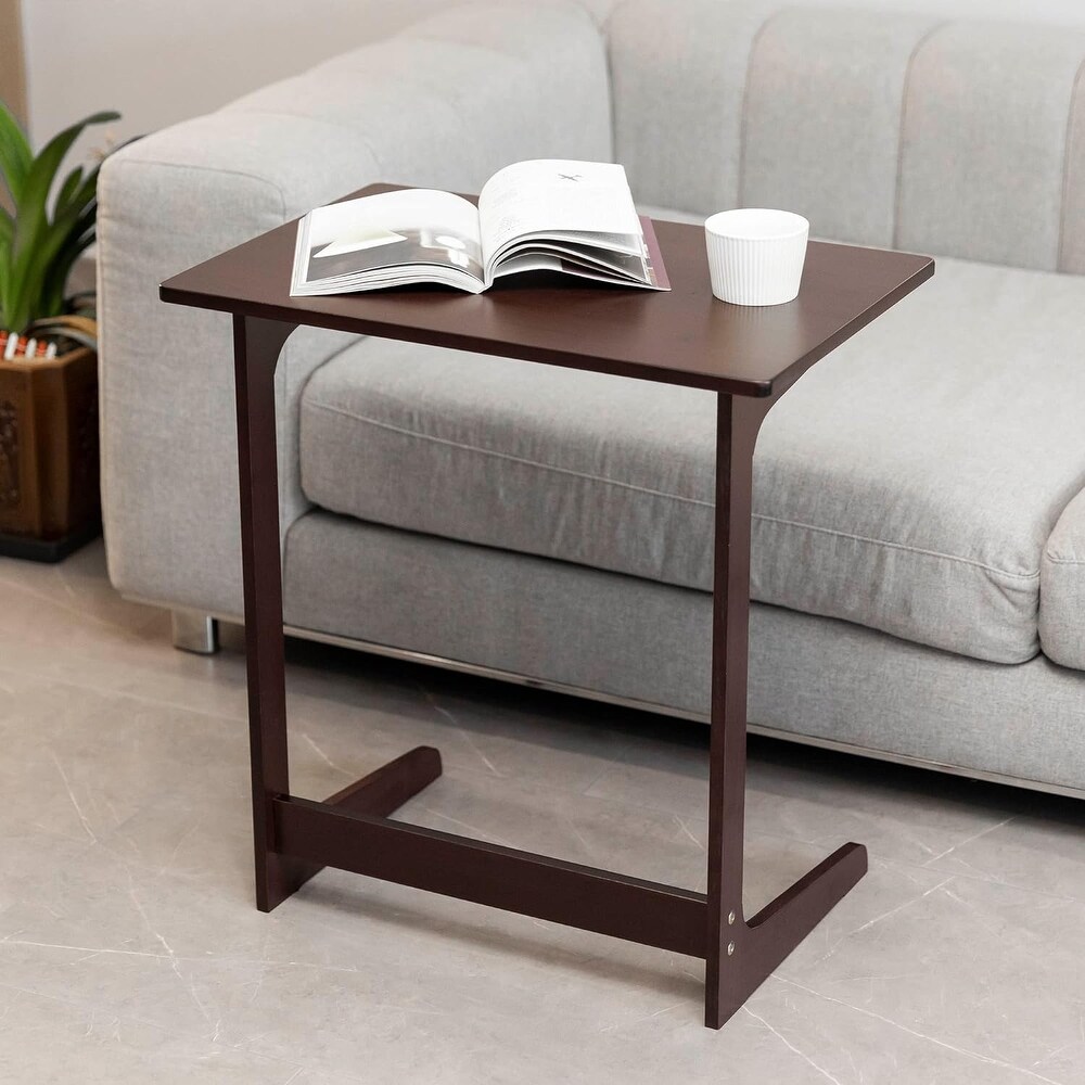 Natural Bamboo C Shaped End Table Side Table for Couch  Sofa  Bed and Living Room