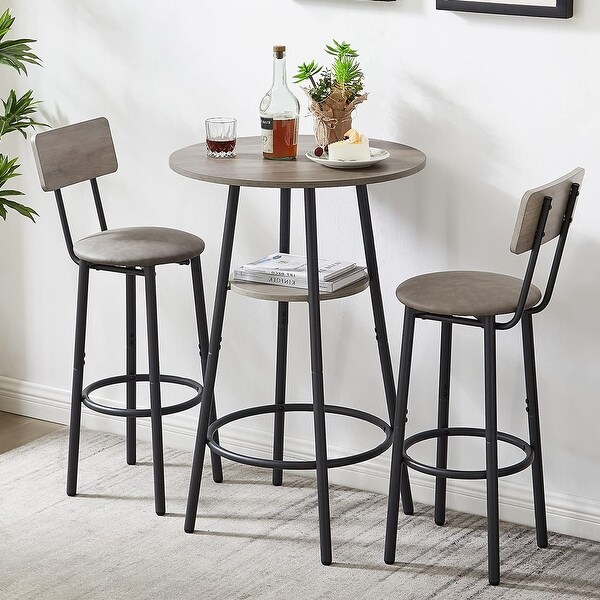 3 Pcs Dining Set， 2-Tier Round Bistro Bar Table and Upholstered Chair