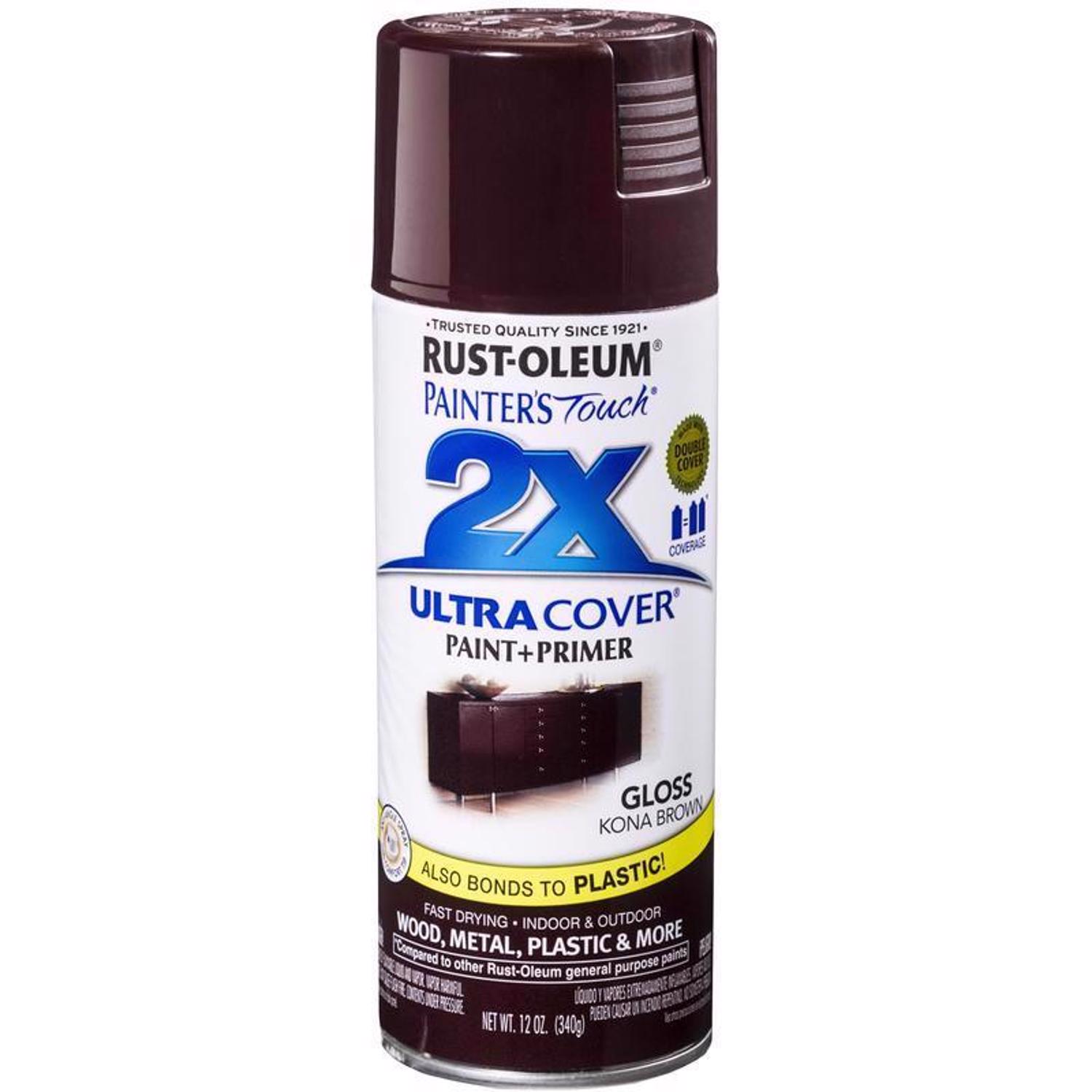 Rust-Oleum Painter\u0027s Touch 2X Ultra Cover Gloss Kona Brown Paint+Primer Spray Paint 12 oz