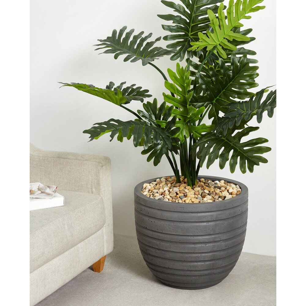 Indoor/Outdoor Large Nordic Minimalist Fiberstone Lightweight Round Planter Pot   21  18  15 inch Cement Finish