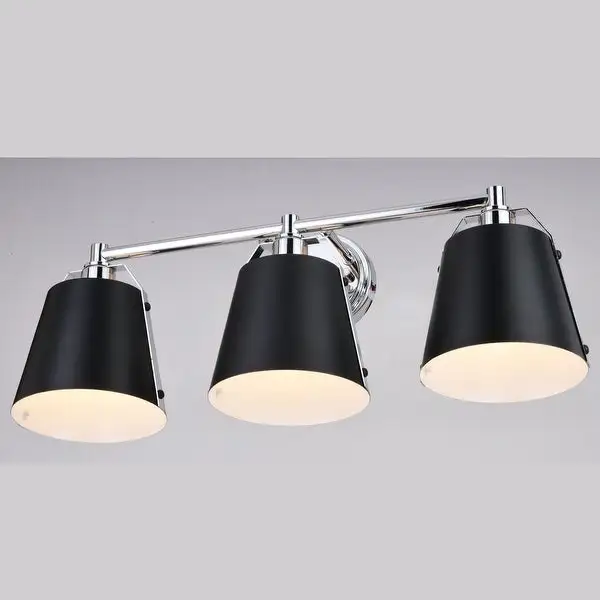 Barrington Black and Chrome Industrial Bathroom Vanity Light Fixture with Metal Shade