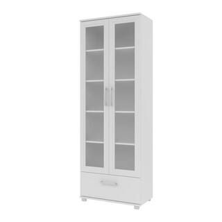 Manhattan Comfort Serra 71.85 in. White Faux Wood 5-shelf Standard Bookcase with Glass Door 75AMC6