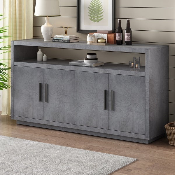 Buffet Cabinet Sideboard with 4 Doors and 1 Glass top